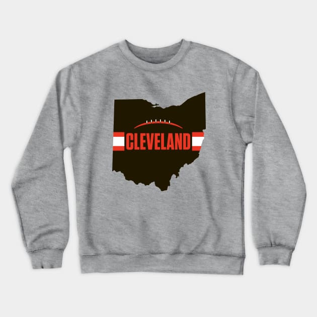 Cleveland Football Ohio Outline Brown Crewneck Sweatshirt by SportsAndGeekUnique